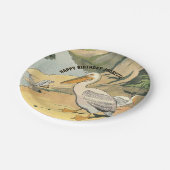 Assiettes En Carton Illustration de plage Pelican Anniversaire (Angle)