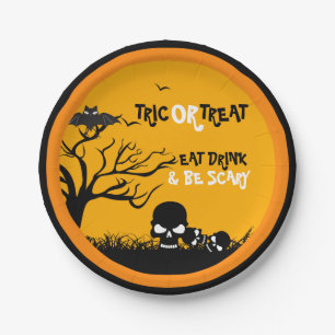 Assiettes En Carton Illustration De Trick Ou Treat Owl & Skulls