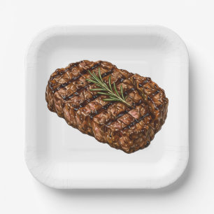 Assiettes En Carton Illustration de viande BBQ de steak de ribeye gril