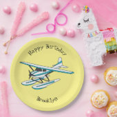 Assiettes En Carton Illustration d'hydravion bleu blanc (Fête)