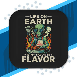 Assiettes En Carton Illustration drôle de barbecue d'extraterrestre ré