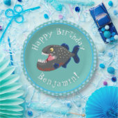 Assiettes En Carton Illustration drôle de piranha affamée (Fête)