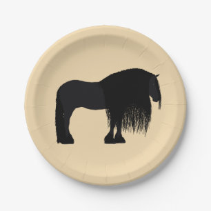 Assiettes En Carton Illustration du Cheval Friésien moderne Beige