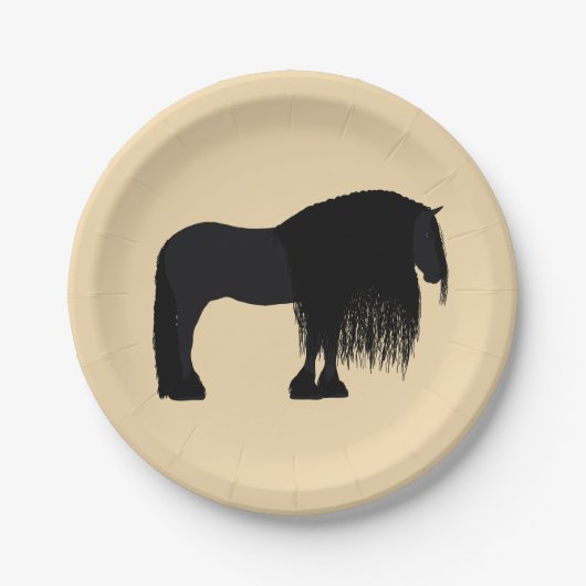 Assiettes En Carton Illustration du Cheval Friésien moderne Beige (Devant)