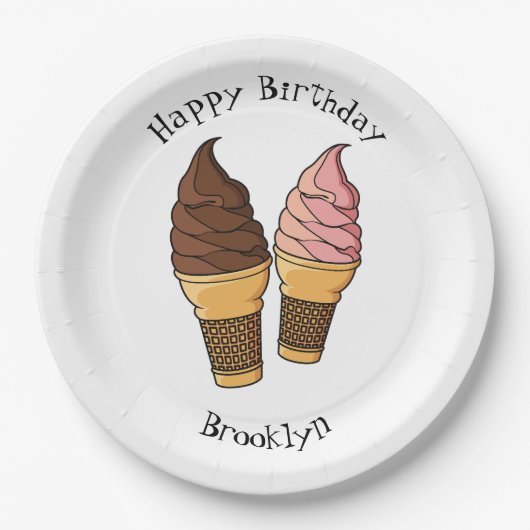 Assiettes En Carton Illustration du cône de crème glacée (Devant)