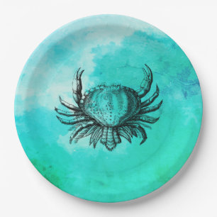 Assiettes En Carton Illustration du crabe vintage (animal marin)
