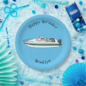 Assiettes En Carton Illustration d'un bateau à moteur (Fête)