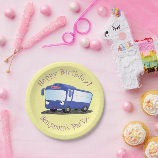 Assiettes En Carton Illustration d'un bus moderne bleu mignon (Fête)