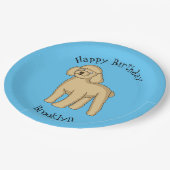 Assiettes En Carton Illustration d'un caniche brun joyeux (Angle)