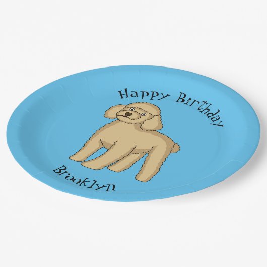 Assiettes En Carton Illustration d'un caniche brun joyeux (Angle)