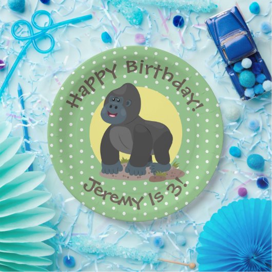 Assiettes En Carton Illustration d'un grand joyeux gorille (Fête)