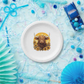 Assiettes En Carton Illustration d'une vache des Highlands avec Sunflo (Fête)