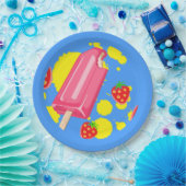 Assiettes En Carton Illustration Fun Pink Popsicle and Strawberries (Fête)
