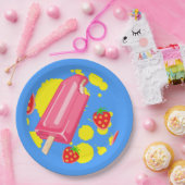 Assiettes En Carton Illustration Fun Pink Popsicle and Strawberries (Fête)
