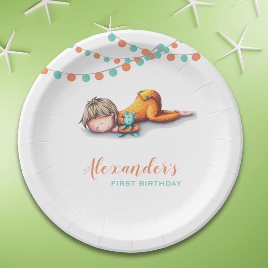 Assiettes En Carton Illustration Garland Sleeping Boy Premier Annivers