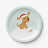 Assiettes En Carton Illustration mignonne d'un chiot dans la neige (Devant)