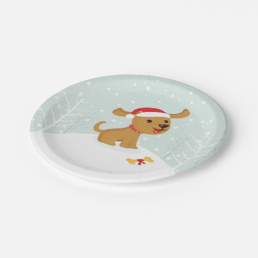 Assiettes En Carton Illustration mignonne d'un chiot dans la neige (Angle)