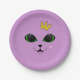 Assiettes En Carton Illustration minimaliste : Chat aux yeux verts, Or