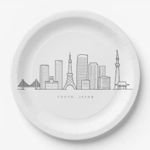 Assiettes En Carton Illustration minimaliste de la skyline de Tokyo