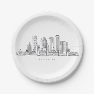 Assiettes En Carton Illustration minimaliste de l'horizon de Boston