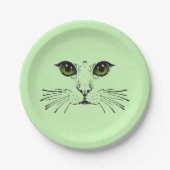 Assiettes En Carton Illustration noire de Cat Face Green Eyes Whiskers (Devant)