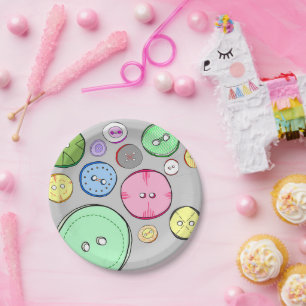 Assiettes En Carton Illustration numérique colorée par un bouton
