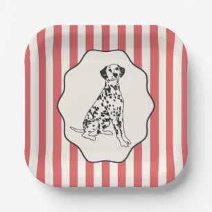 Assiettes En Carton Illustration Red and Black Stripes and Dog