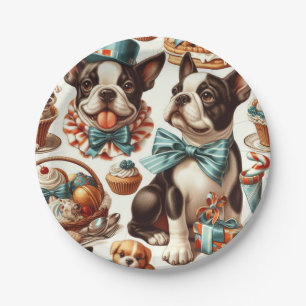 Assiettes En Carton Illustration Retro Cute Boston Terrier