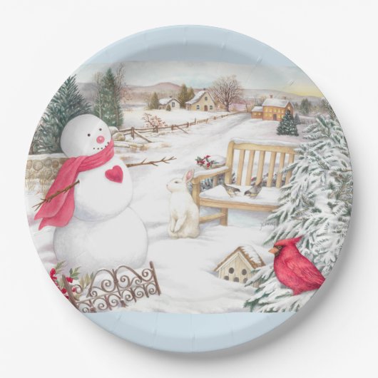 Assiettes En Carton Illustration Snowmen Winter Wonderland (Devant)