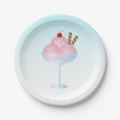 Assiettes En Carton Illustration Sundae de crème glacée de fraise rose (Devant)