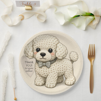 Assiettes En Carton Illustration tricotée de fête de chiot Caniche ado