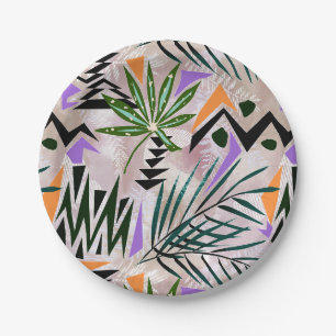 Assiettes En Carton Illustration tropicale hawaïenne lumineuse,