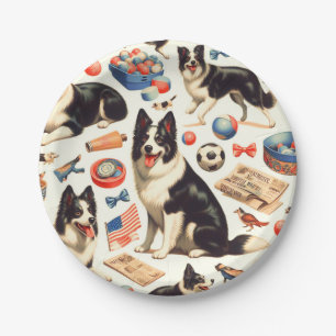 Assiettes En Carton Illustration vintage Collie Bordure