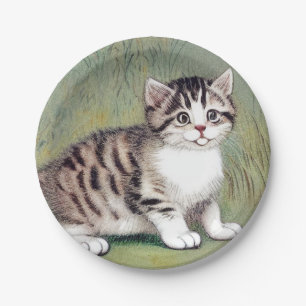 Assiettes En Carton Illustration vintage de chaton rayé
