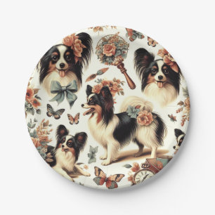 Assiettes En Carton Illustration Vintage de chien Papillon