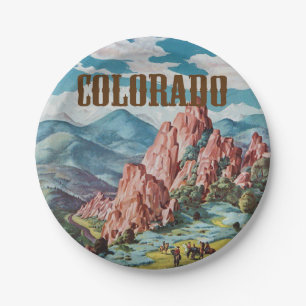 Assiettes En Carton Illustration Vintage des montagnes du Colorado