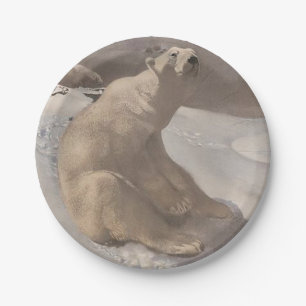 Assiettes En Carton Illustration vintage d'ours polaire dans la neige
