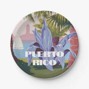 Assiettes En Carton Illustration Vintage Porto Rico avec nom