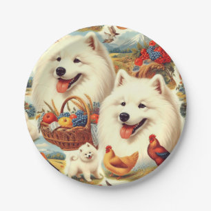 Assiettes En Carton Illustration vintage Samoyed Dog