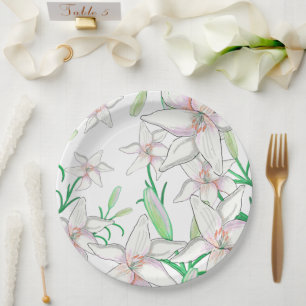Assiettes En Carton Illustration White Lilies