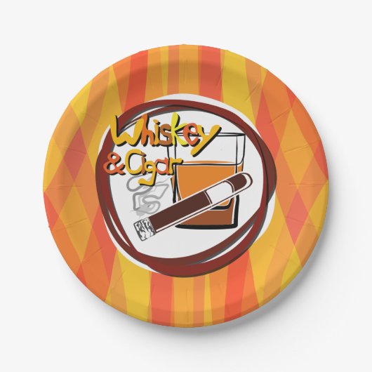 Assiettes En Carton Illustration Wiskey et cigare (Devant)