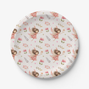 Assiettes En Carton Illustrations de fées et de fleurs, floral rose pa