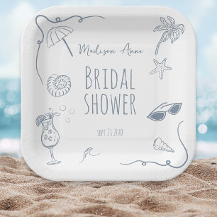 Assiettes En Carton Illustrations de style doodle de plage dessinées à