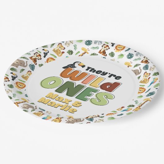 Assiettes En Carton Ils Wild One Safari Zoo Animale fête d'anniversair (Angle)