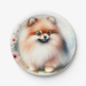 Assiettes En Carton Image d'aquarelle mignonne Pomeranian (Devant)