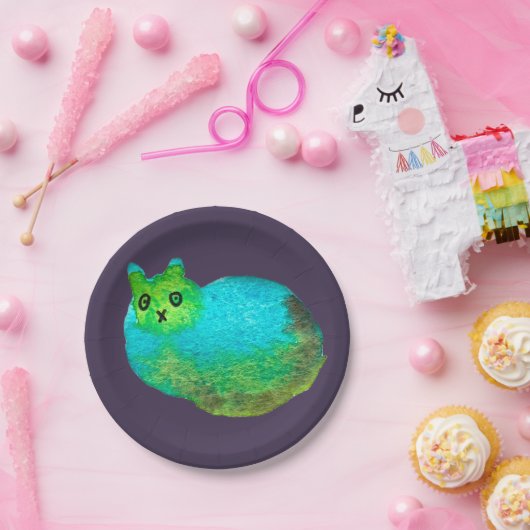 Assiettes En Carton Image d'art de chat bleu gras mou (Fête)