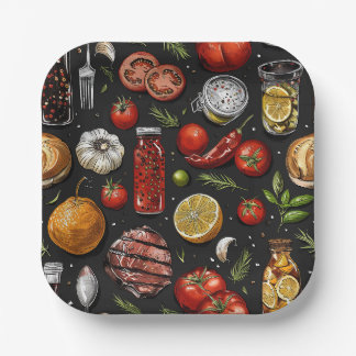 Assiettes En Carton Image de produits et d'épices de barbecue.