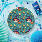 Assiettes En Carton Image d'Halloween avec le visage d'une sorcière he (Fête)