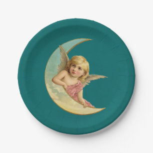 Assiettes En Carton Image vintage - Angel assis sur une lune de croiss