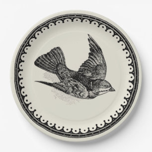 Assiettes En Carton Image vintage antique d'oiseau de vol sur le beige